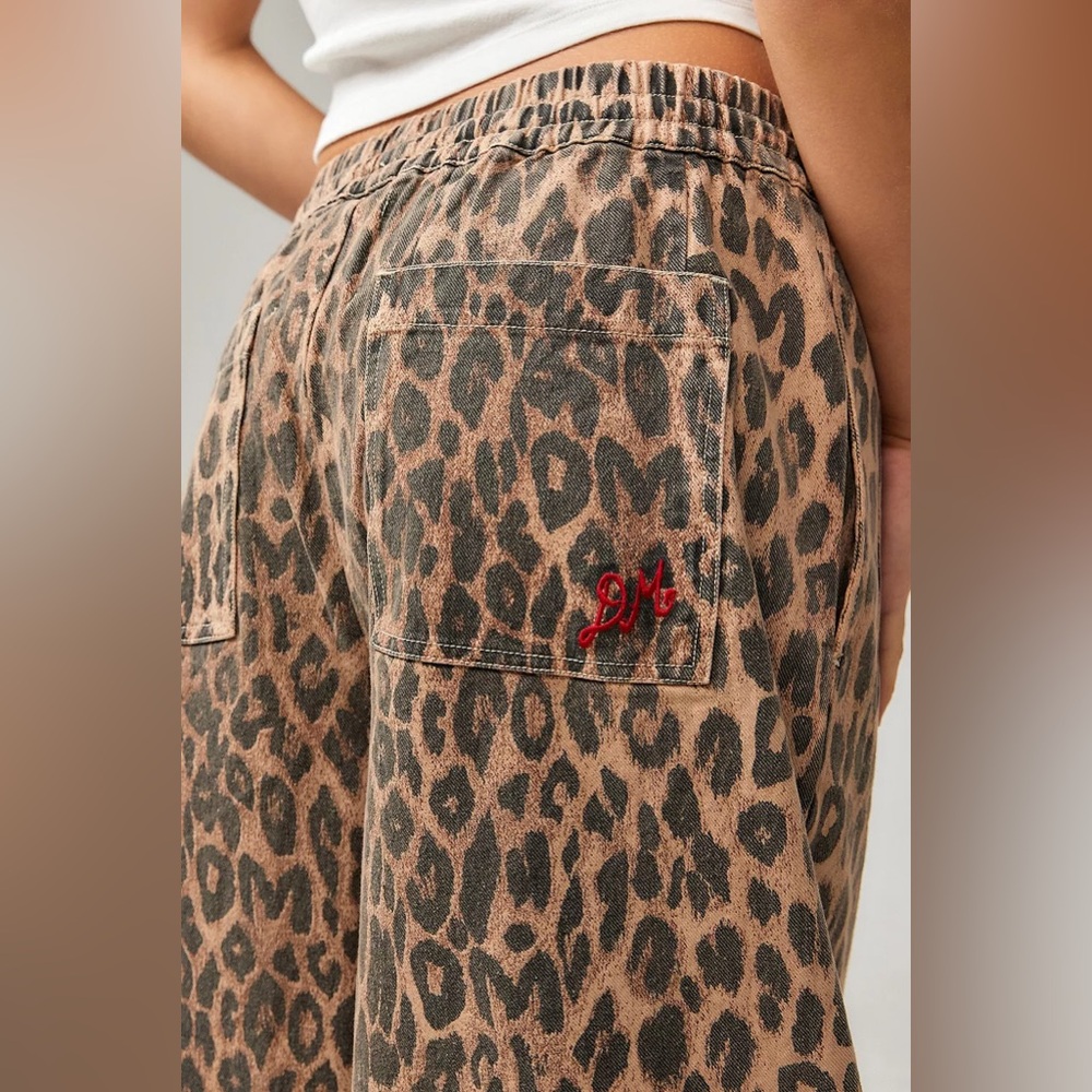 Damson Madder Urban Outfitters Leopard Print Wide Leg Jeans in Brown & Black XXL - Picture 4 of 5